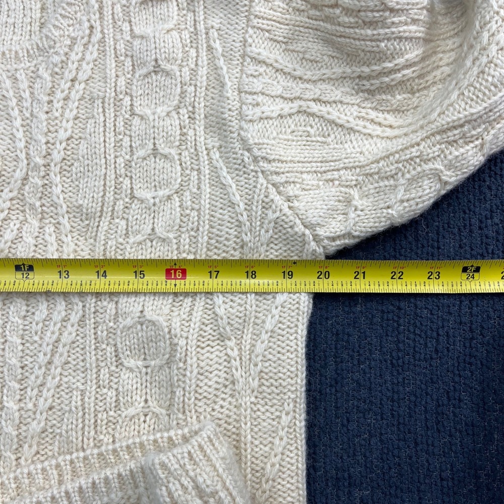 LL Bean Womens M Cream 100% Wool Cable Knit Fisherman Sweater Made in Ireland - Picture 4 of 5